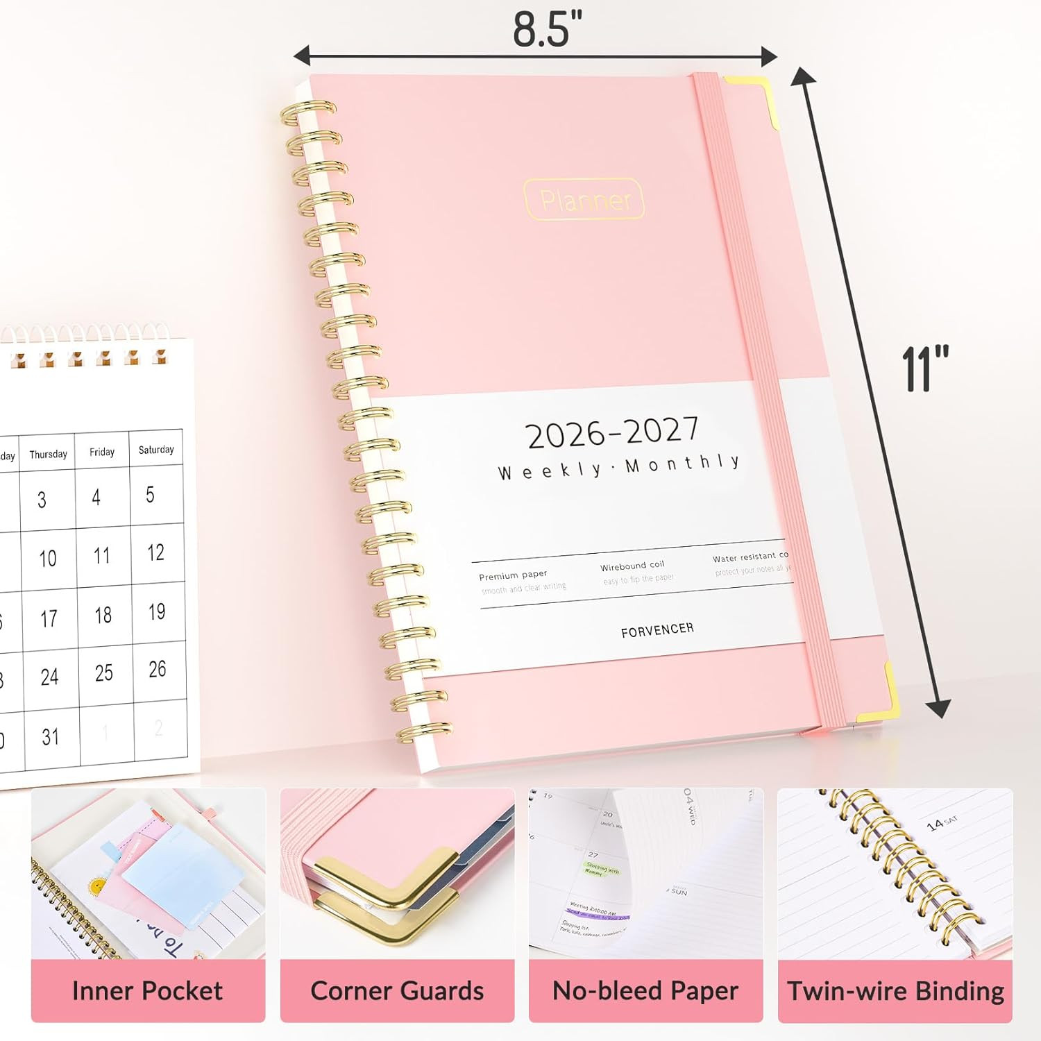 Academic Planner 2026-2027 Weekly Monthly Hardcover 8.5″ x 11″ Pink