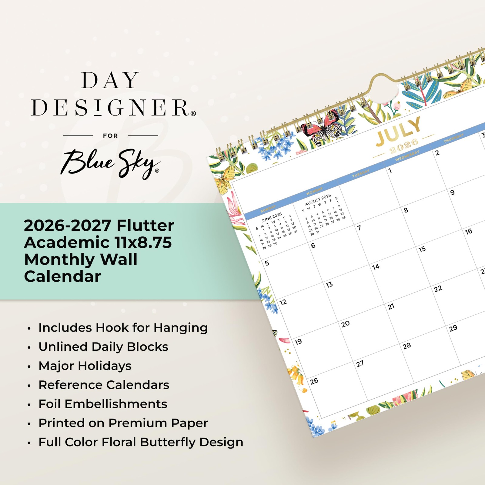 Blue Sky Day Designer 2026-2027 Monthly 11″ x 8.75″, Flutter- 2026/2027