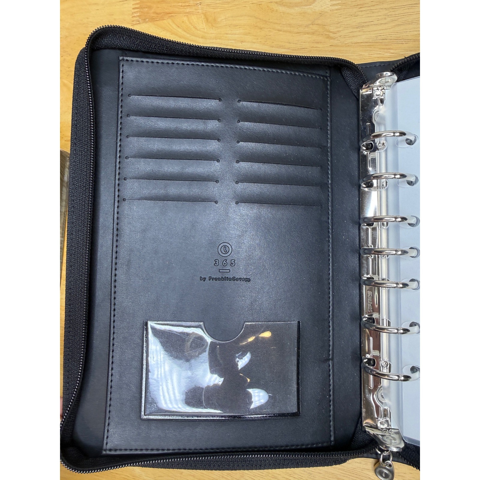 Franklin Covey Black Leather Zippered 7 Ring Planner Binder Organizer Classic