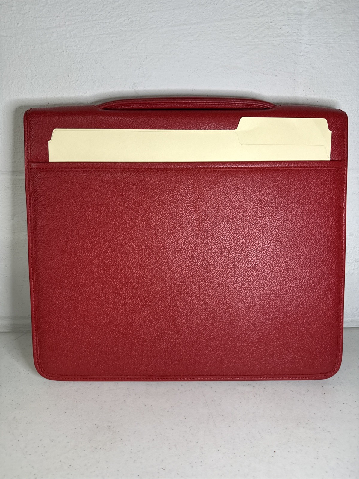 Levenger 12″ x 13.5″ Red Leather Zip Around Folio Portfolio Padded Handle