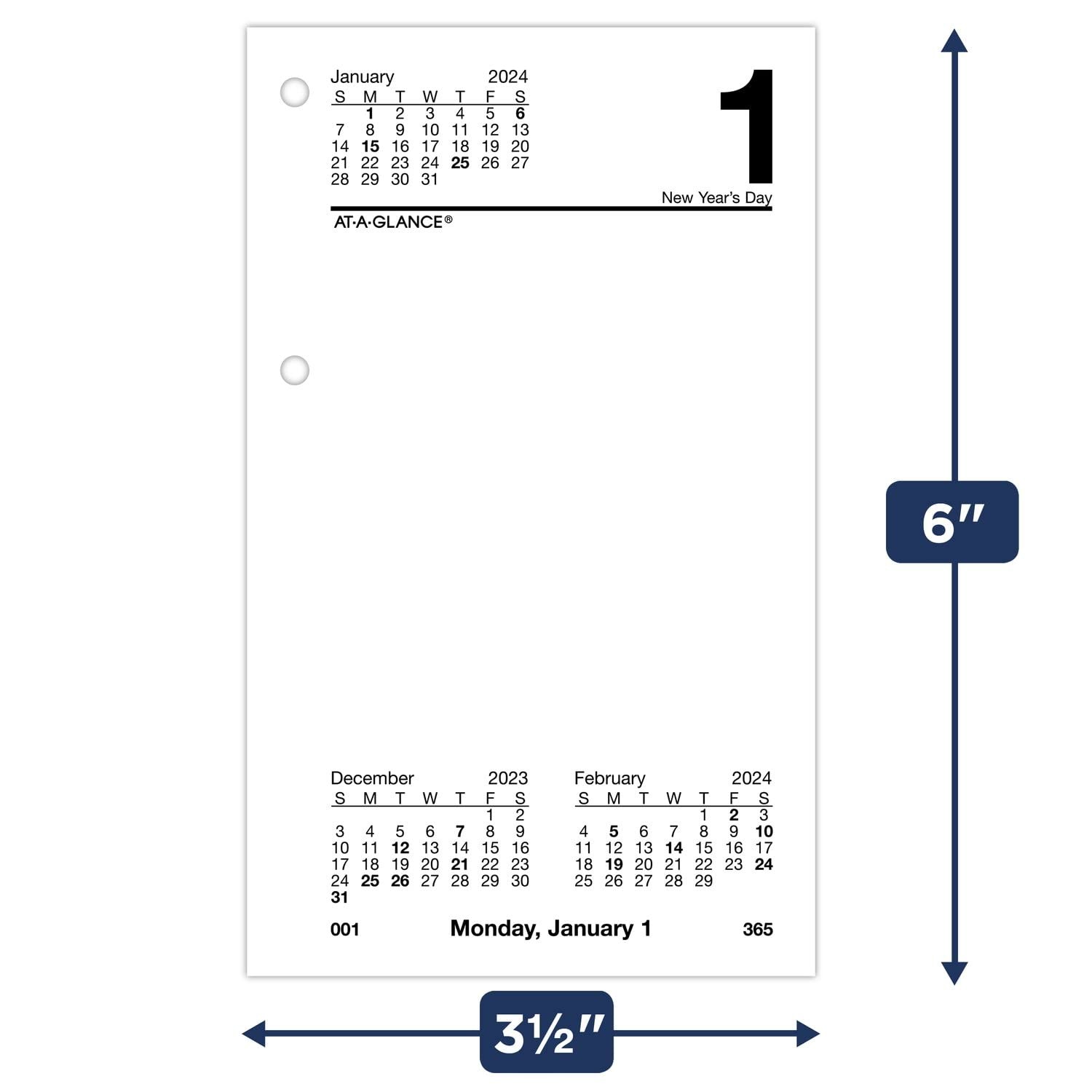 AT-A-GLANCE 2024 Daily Desk Calendar Refill, 3-1/2″ x 6″, 3.5″W x 6″H, Black