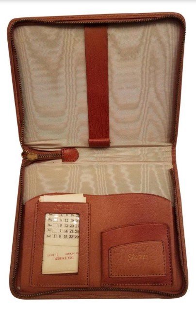 40’s 50s TAN COWHIDE LEATHER PLANNER AGENDA MADE IN ENGLAND CHECKBOOK ZIP AROUND