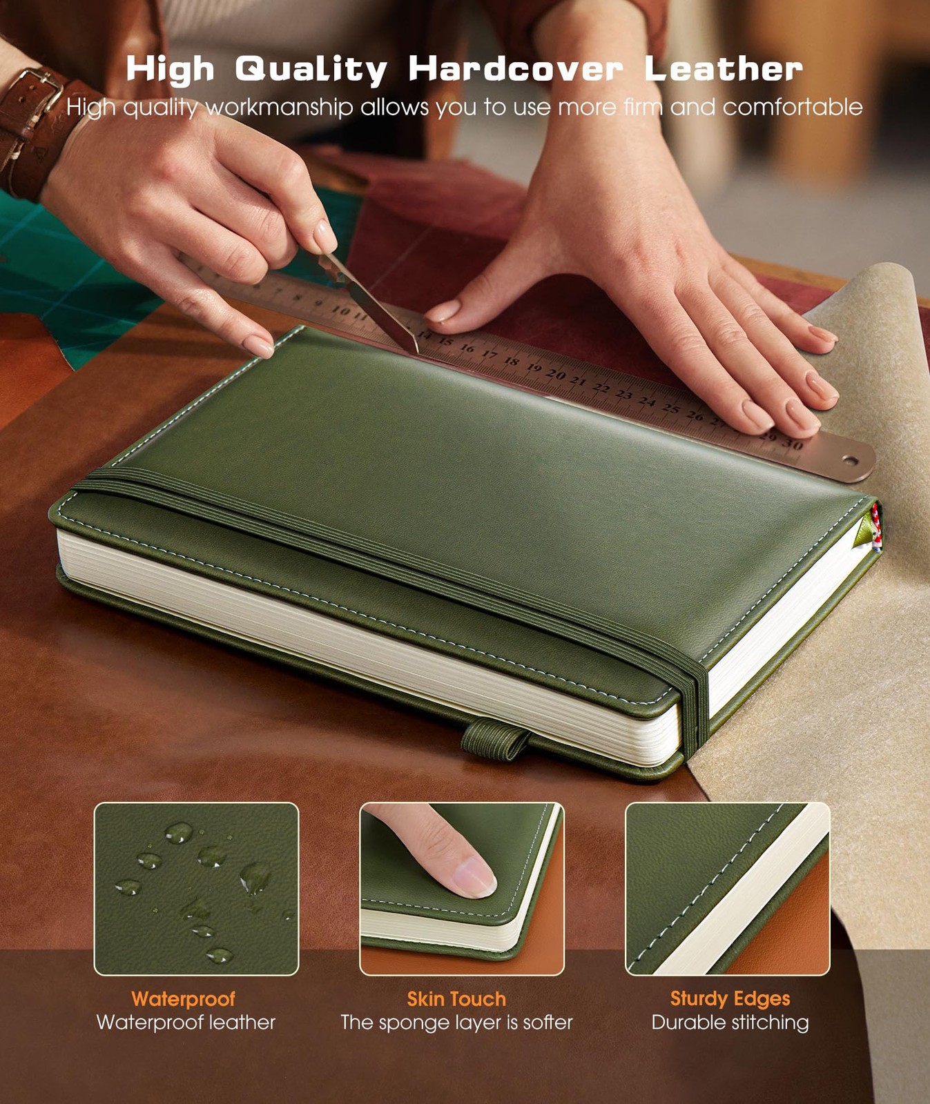 Lined Journal Notebook for Women Men, 256 Numbered Pages Olive Green