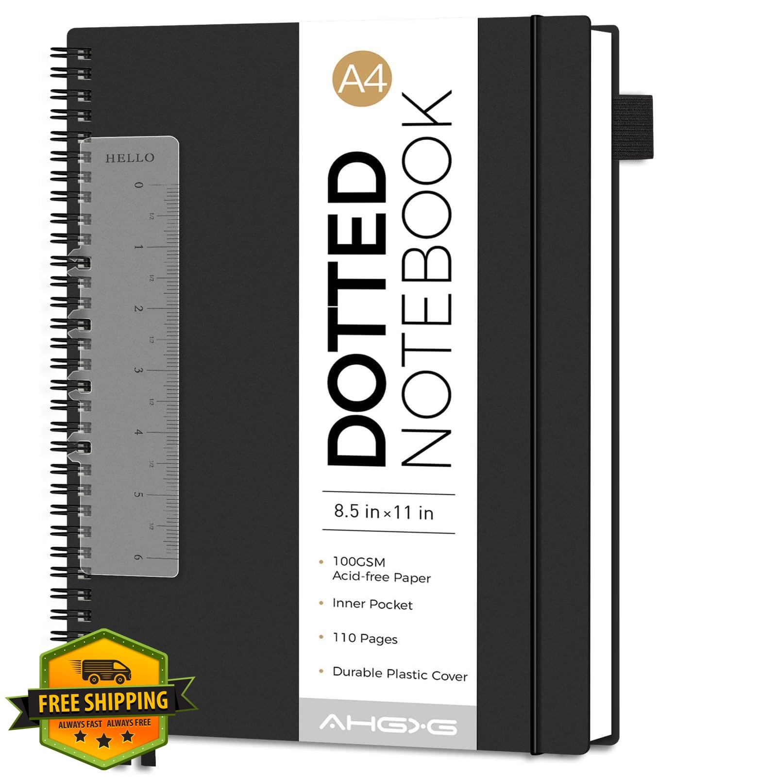 AHGXG A4 Black Dotted Journal