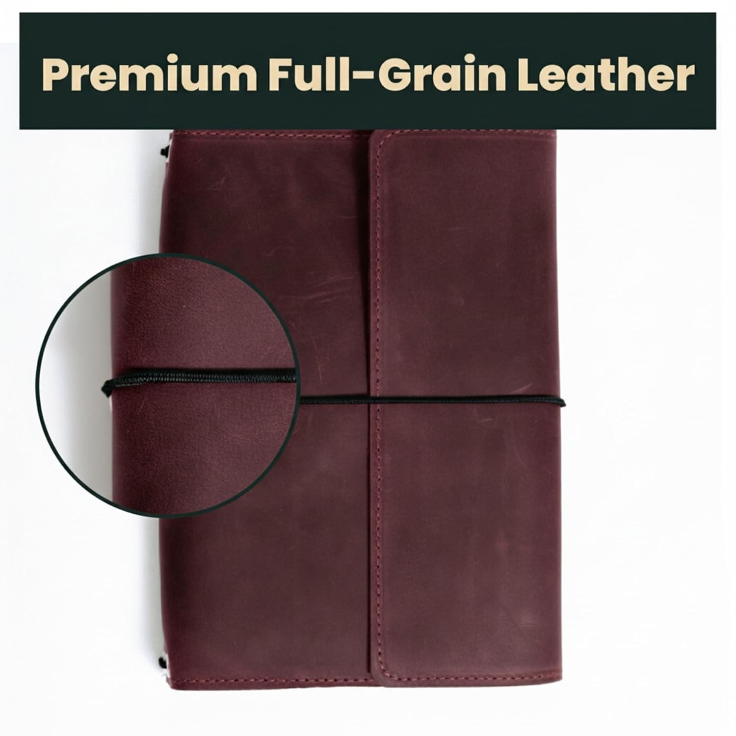 Leather A5 Notebook Cover Refillable Journal Case with Elastic Bands Pen Holder
