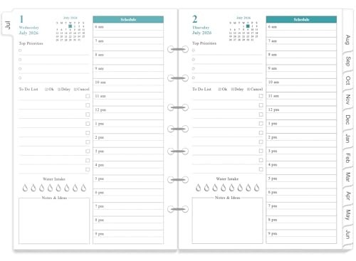2026-2027 Daily Monthly Planner Refills 1 Page Per Day 7-Hole Punched