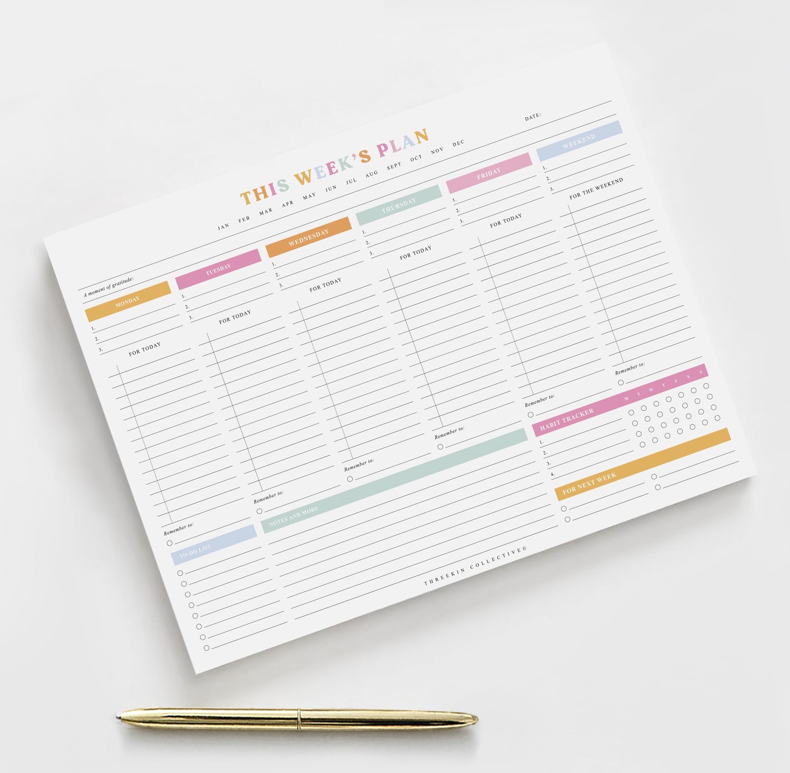 Weekly Planner – Premium 52-sheet Tear-off Notepad, 8.5 X 11 Inches, Clean