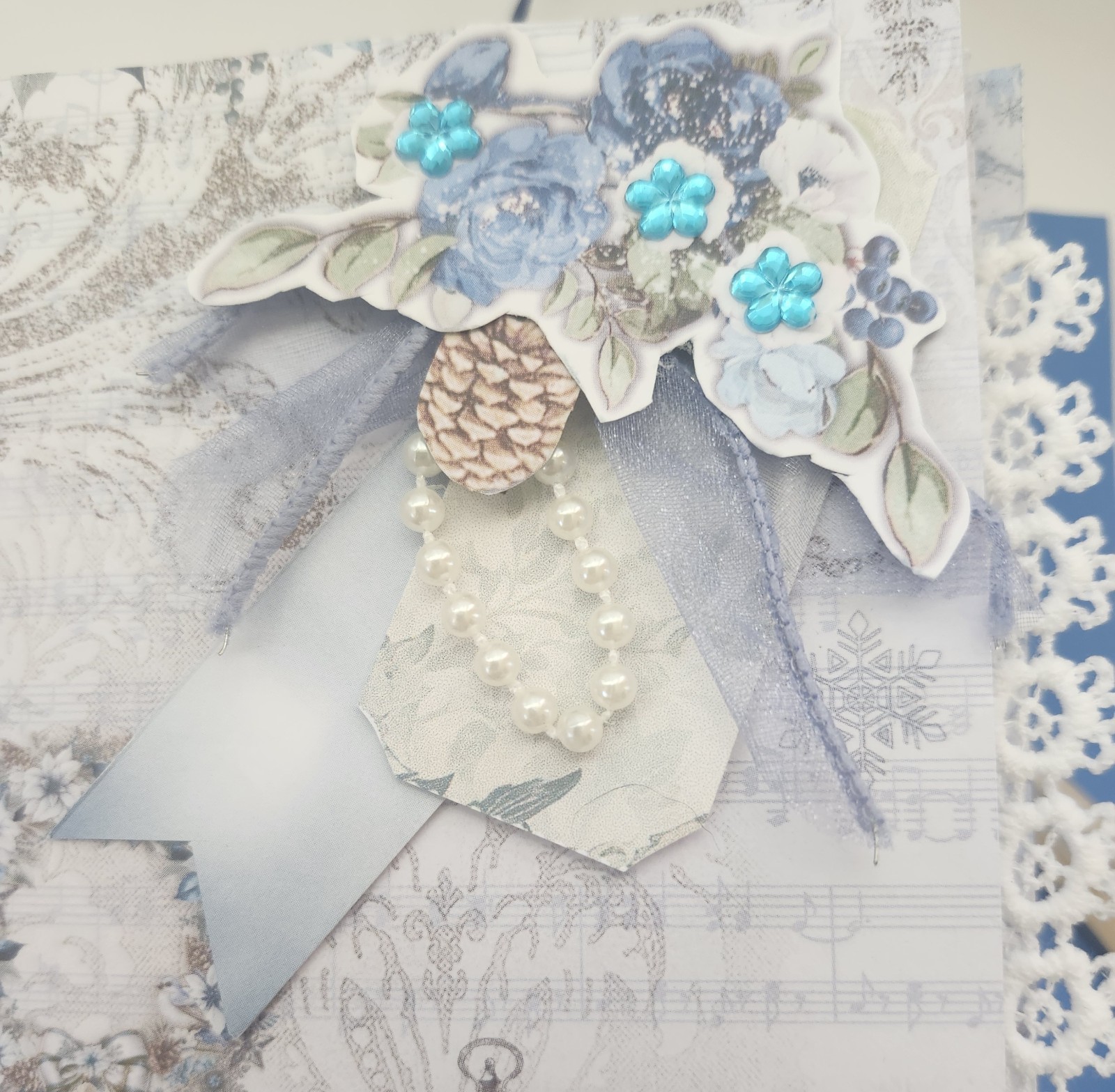 “WINTER JOURNEY” Handmade XL Journal Bejeweled Wintry Blues Keepsake 98pgs