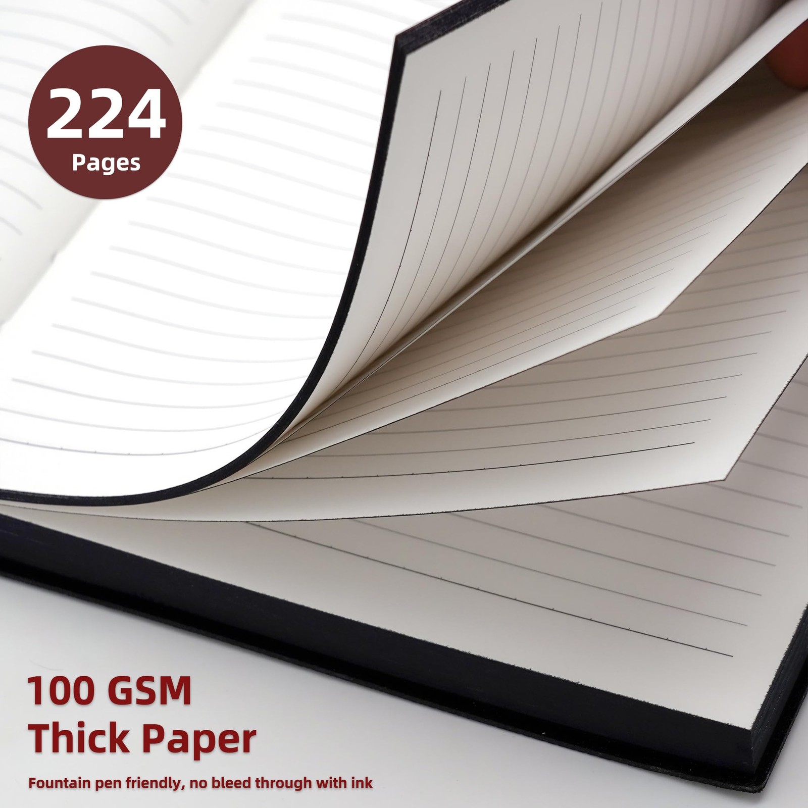 BenOpinion College Ruled Notebook Lined Journal – 100 Gsm 224 Pages Black