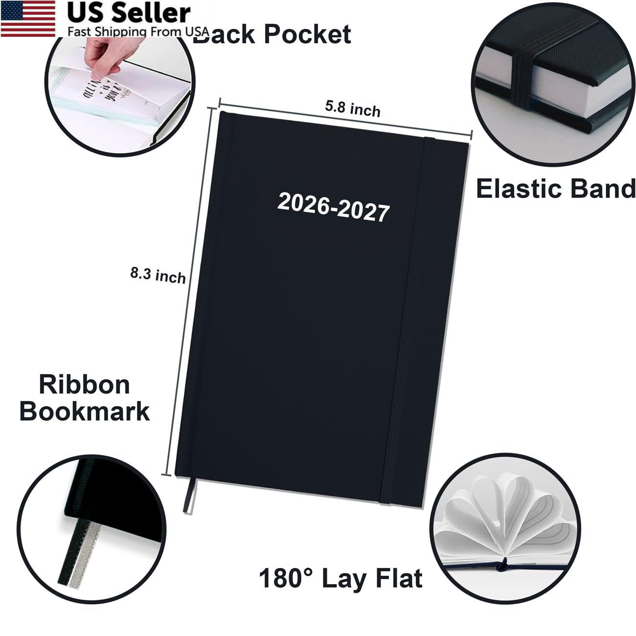2026-2027 Planner – Weekly & Monthly from July 5.8″ x 8.4″, Black