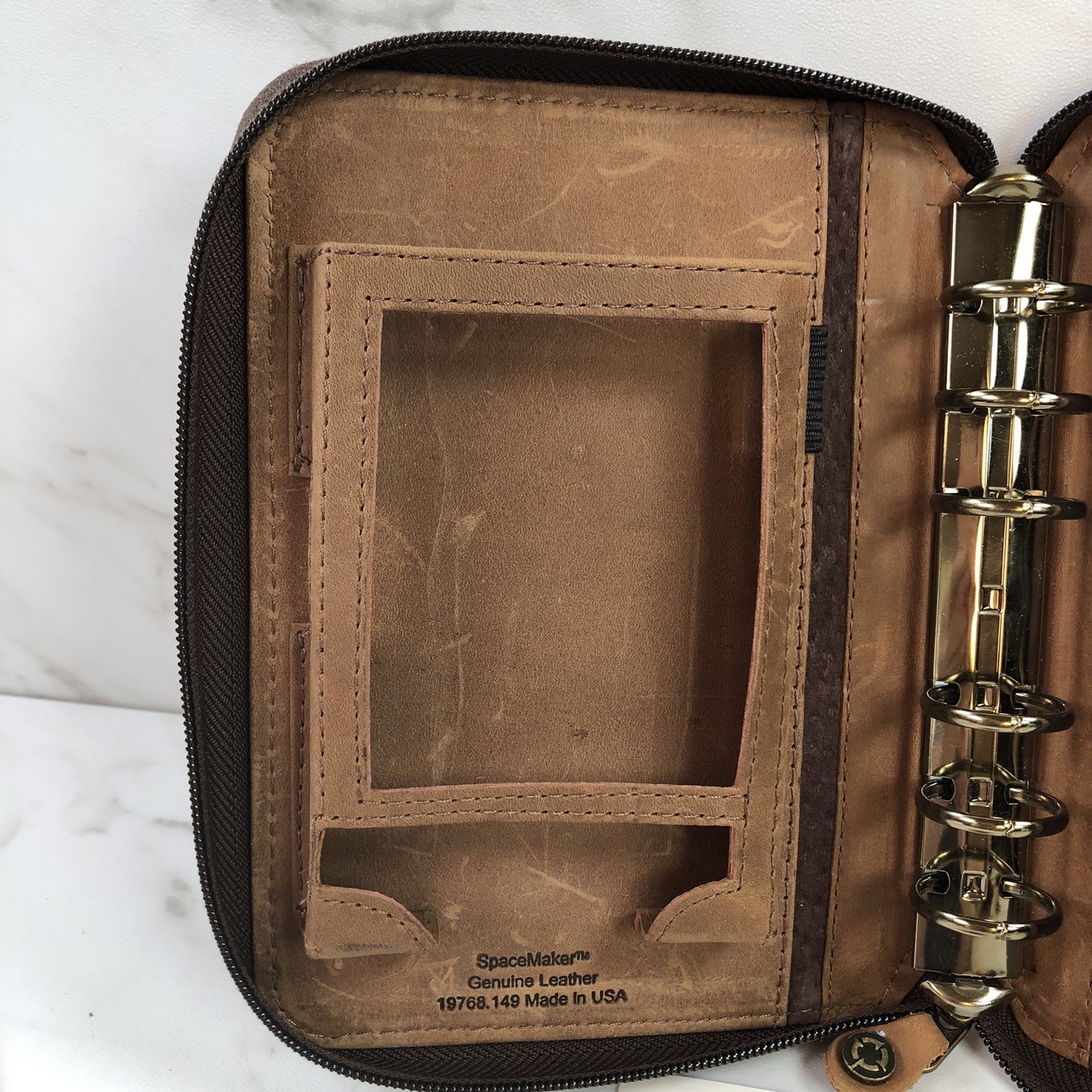 VTG Franklin Covey SpaceMaker Leather Pocket Planner 6 Ring Binder Brown 1996