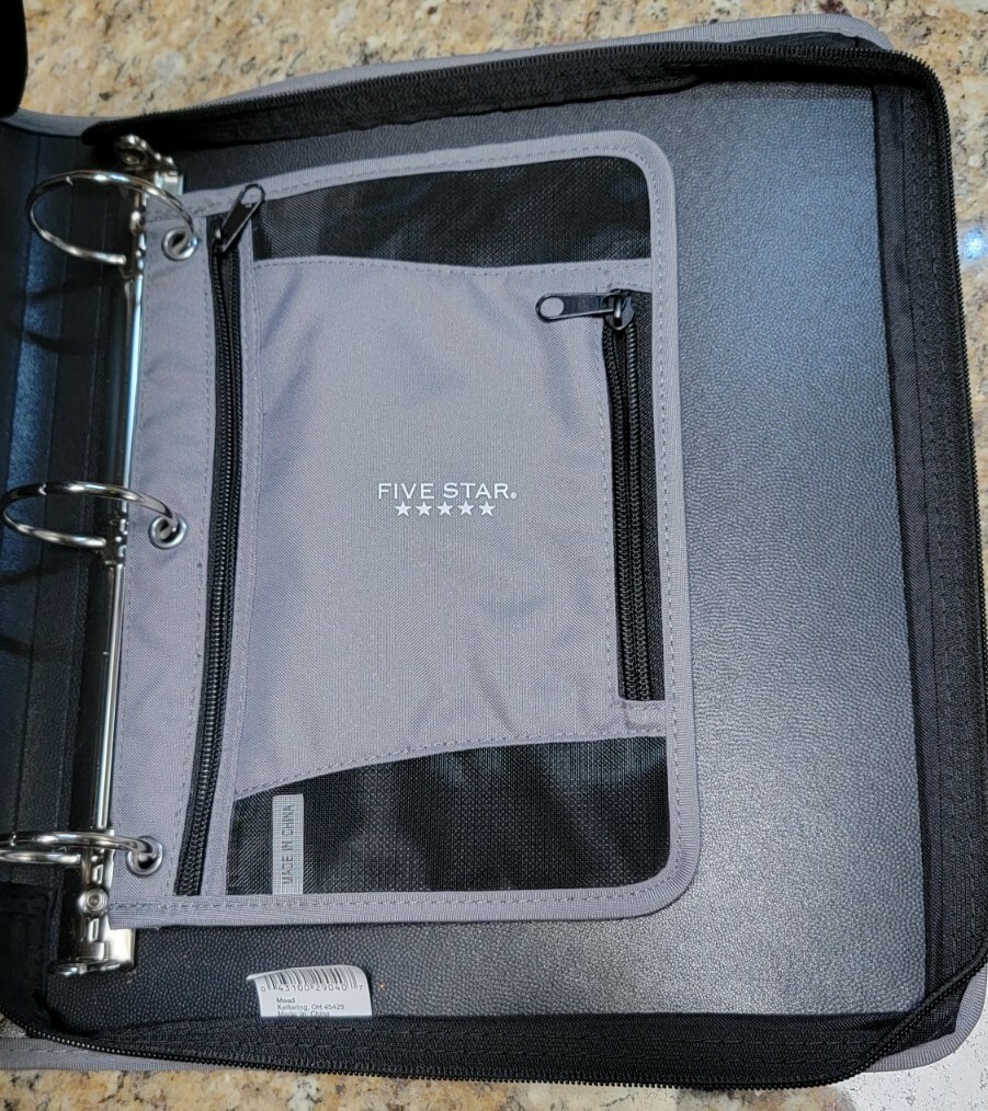 Mead Five Star 2″ Black Gray Zipper Binder NEW NWOT School College Organizer
