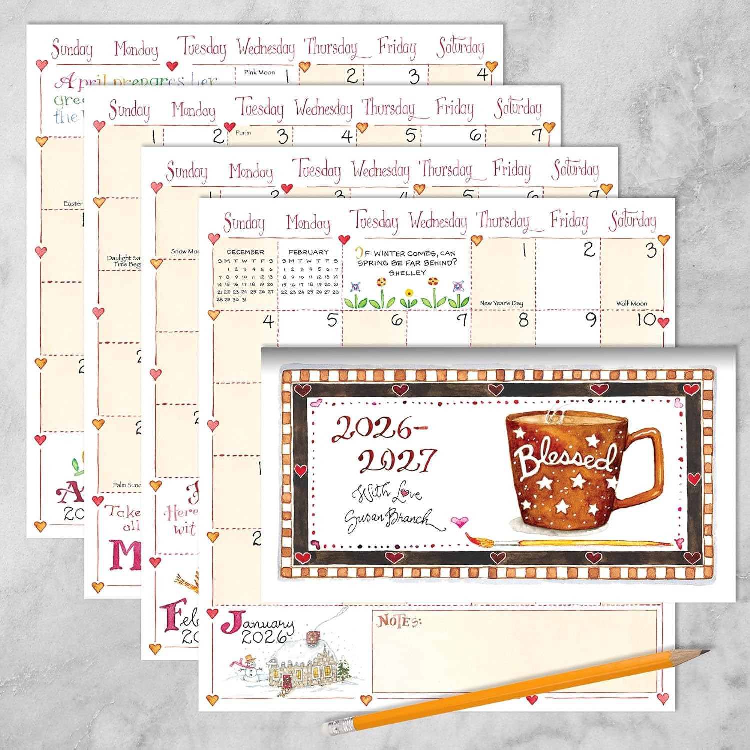 2026-2027 Susan Branch Small Monthly Pocket Planner with 2 Page Large Calendar G
