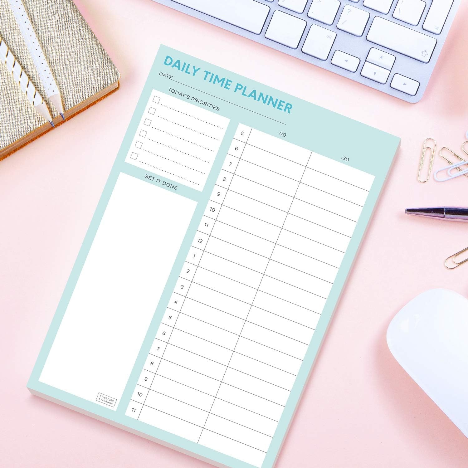 Sweetzer & Orange Time Block Planner. Undated Organizer To Do List Notepad. 7×10