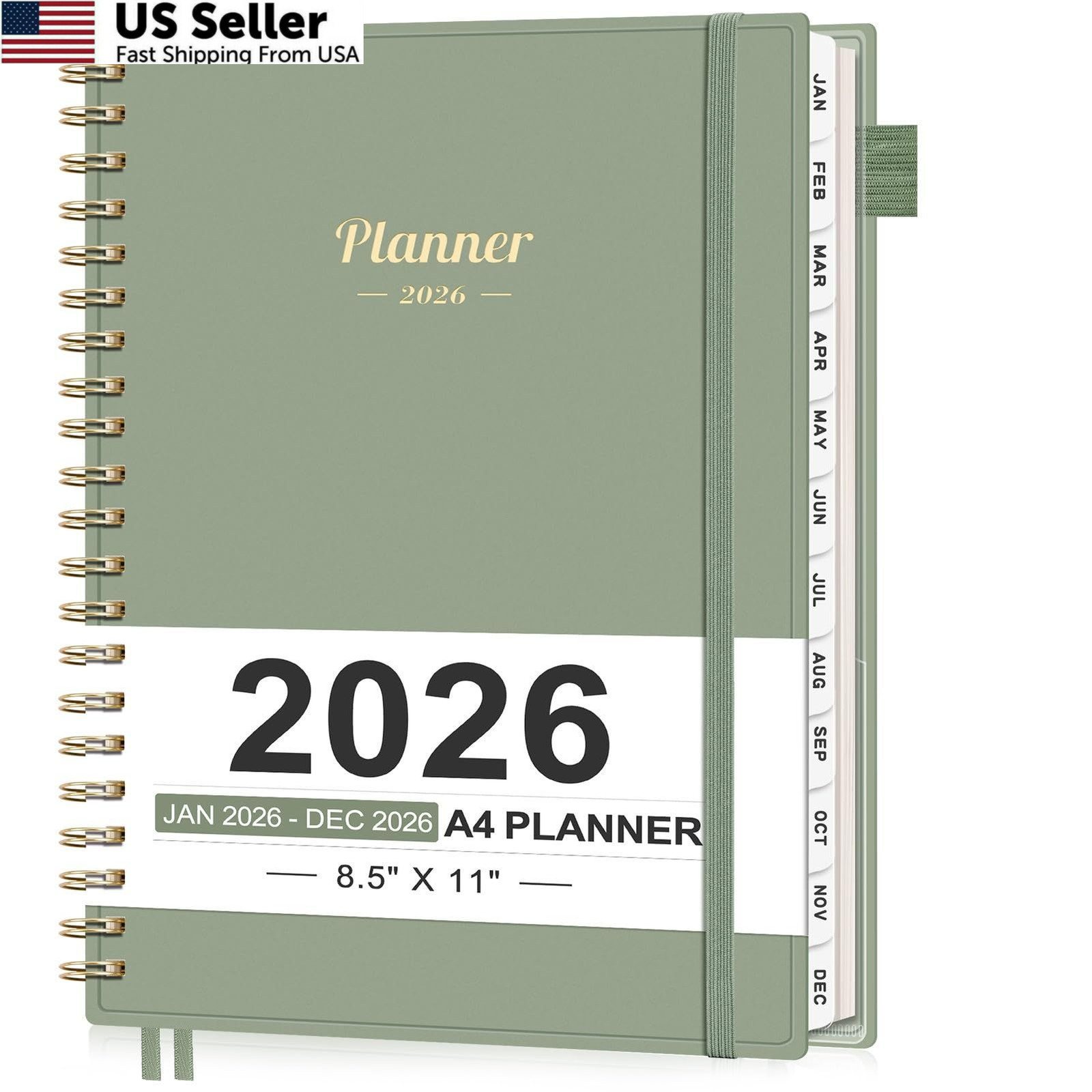 AHGXG 2026 Planner, Weekly and Monthly Large Size A4, Sage Green