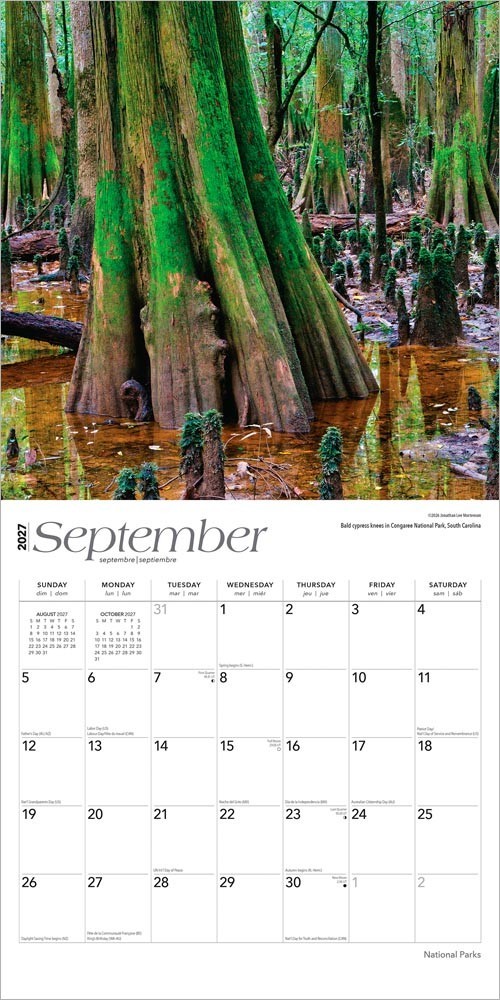 National Parks | 2027 12×24″ (Hanging) Square Wall Calendar | Plastic-Free