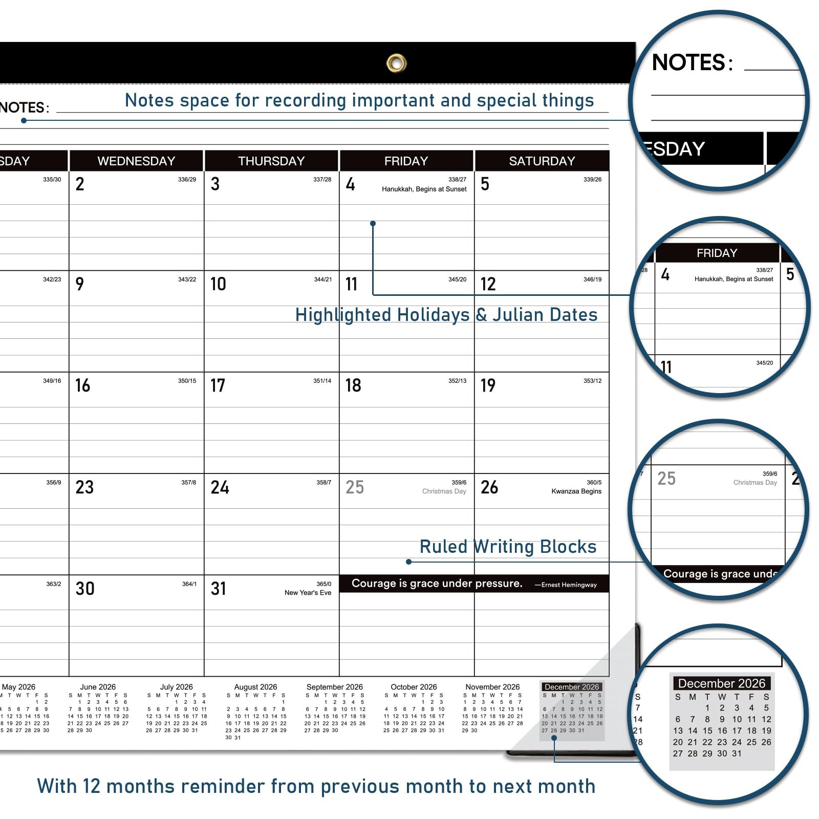 Desk Calendar 2026-2027 – JUL. 2026 – DEC 2027, 18 17″ x 12″, Multicolored