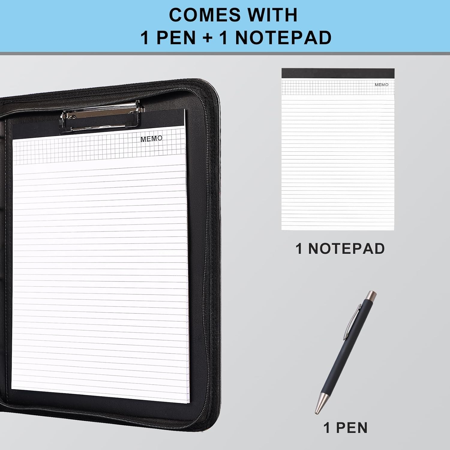 Padfolio for Men Women, Leather Portfolio with Zipper – Professional Interview R