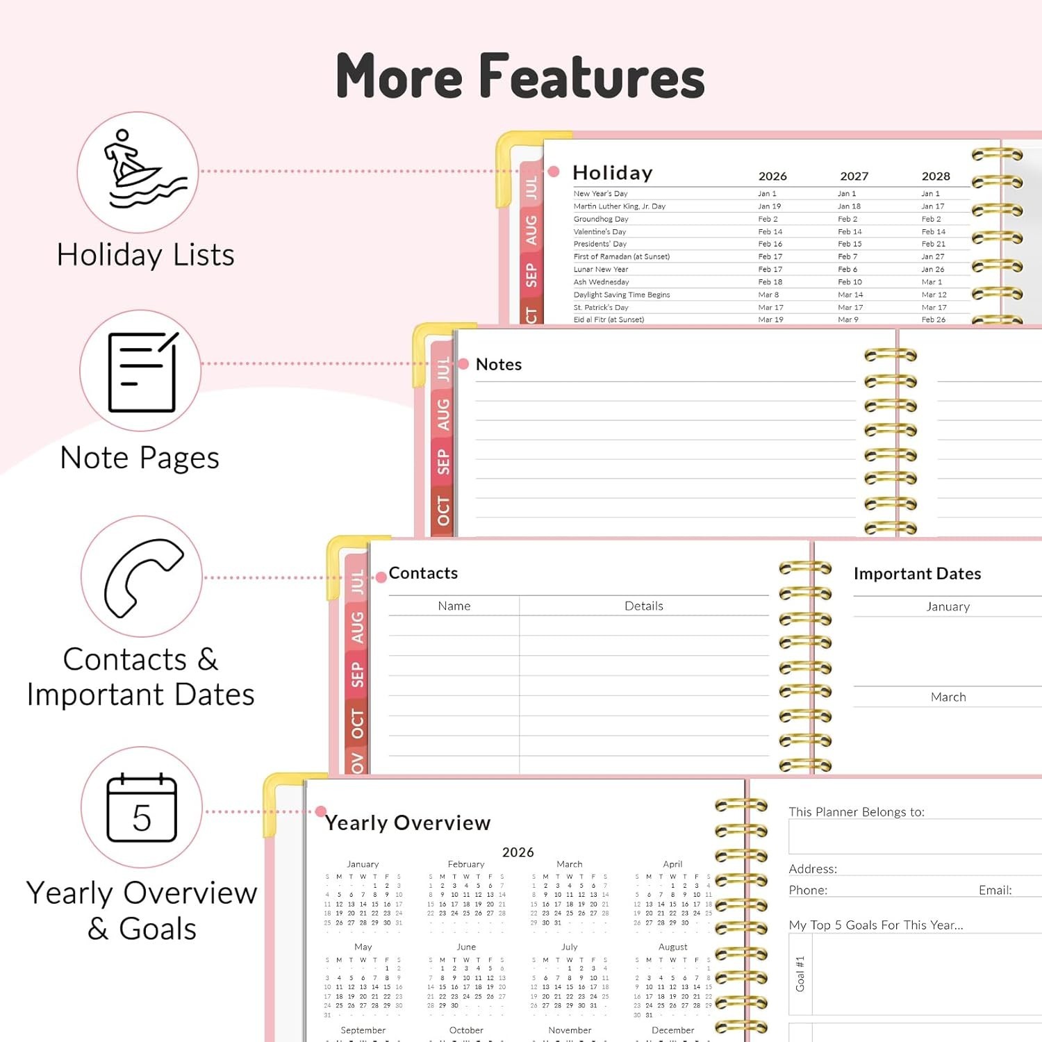 Pink Marble Academic Planner 2026-2027, Student Teacher