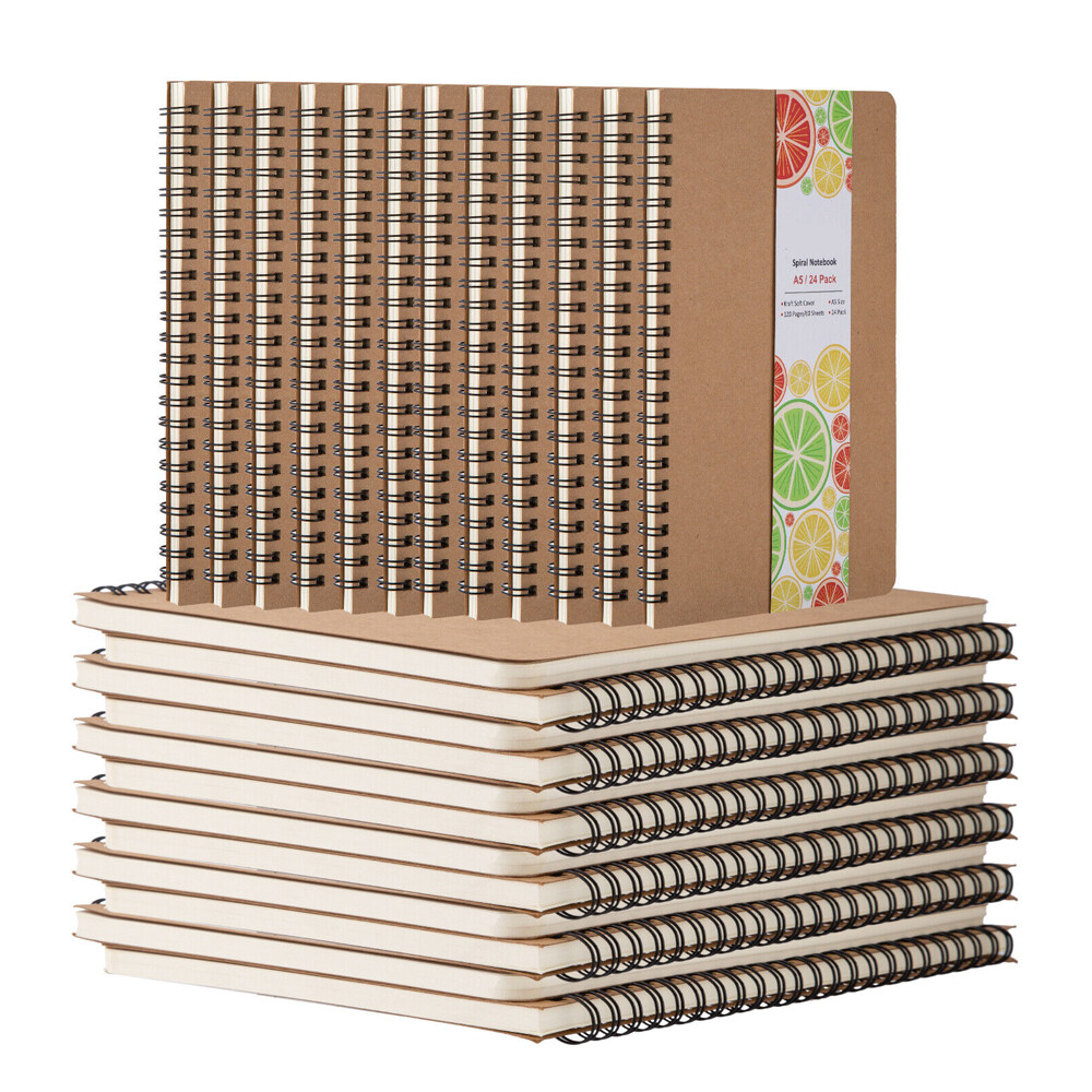 24Pack A5 Unlined Blank Spiral 120Pages 100GMS Paper Spiral Notebook Journals