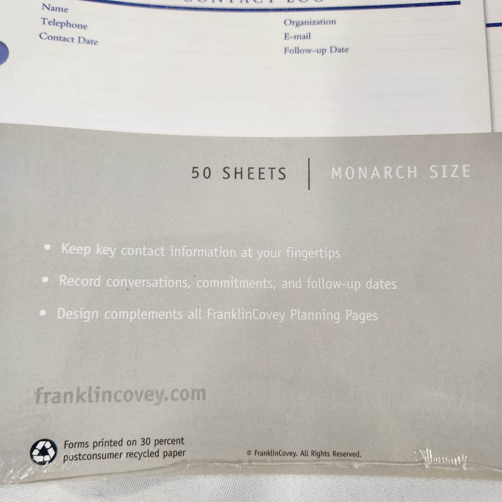 NEW Contact Log Refill Pages Paper MONARCH Franklin Covey Quest Planner Note