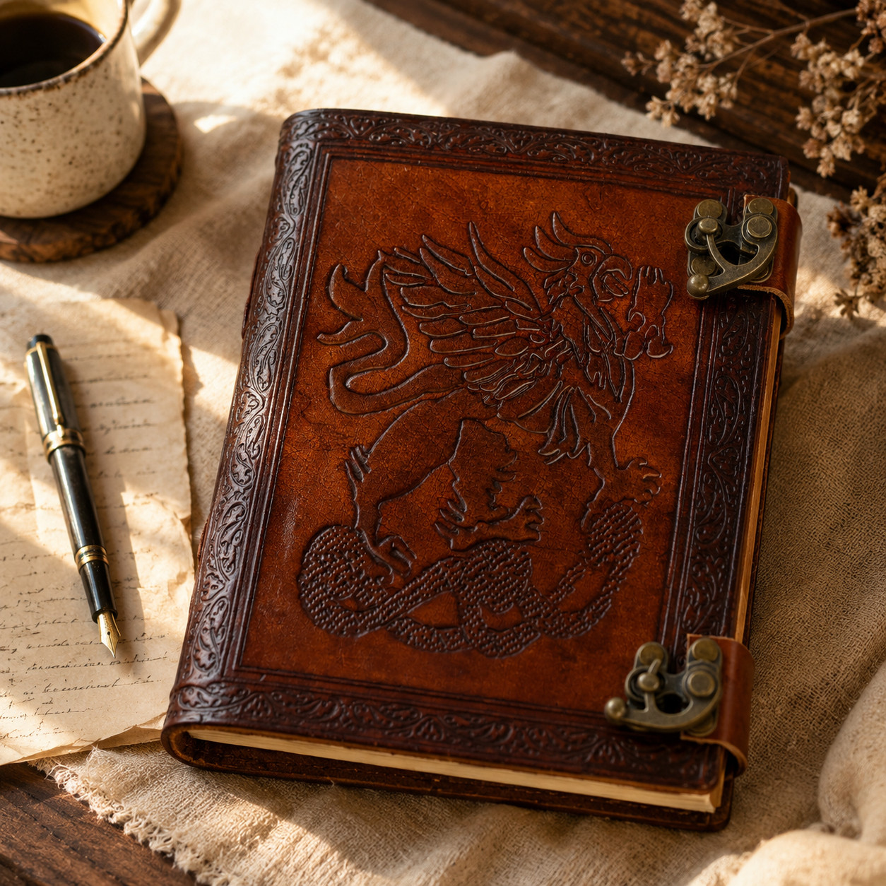 Genuine Leather Griffin Journal 6×8 Writing Notebook 200 Pages Lock Diary