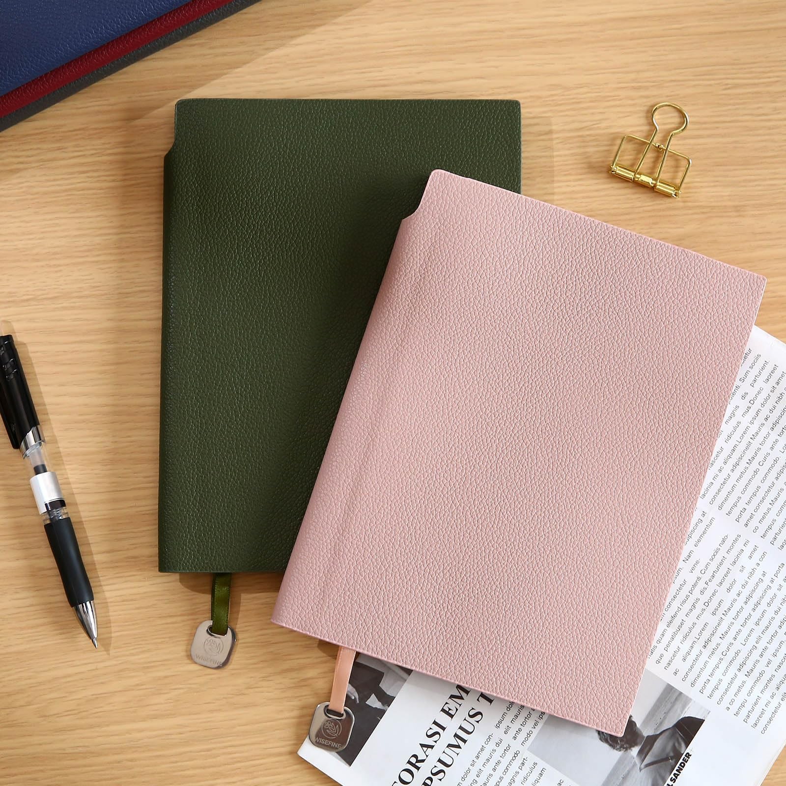 Wisefine Lined Journal Notebook for Women A5 Softcover PU Leather 1pack-Pink