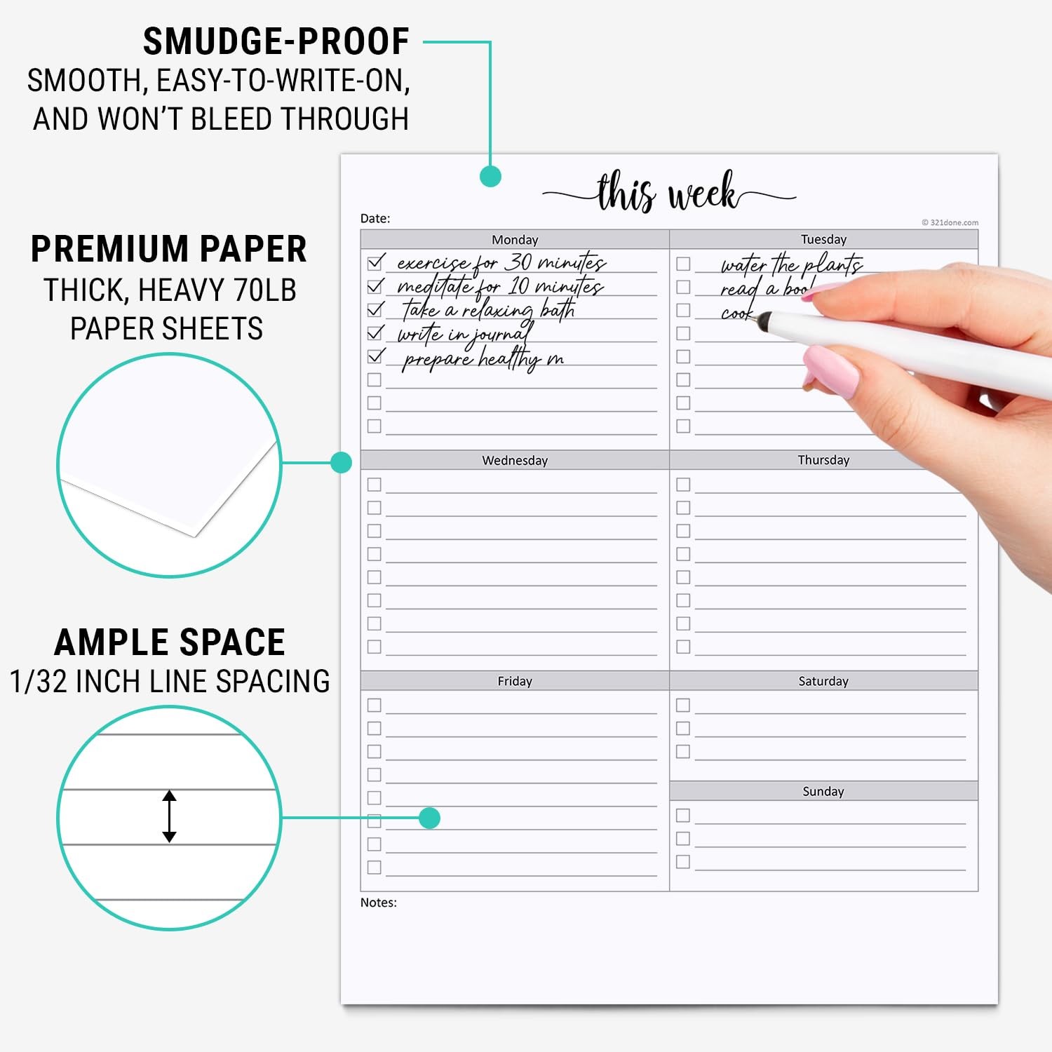 321Done Weekly Checklist Notepad, 8.5×11 Letter Size (8.5″ x 11″), Checklists