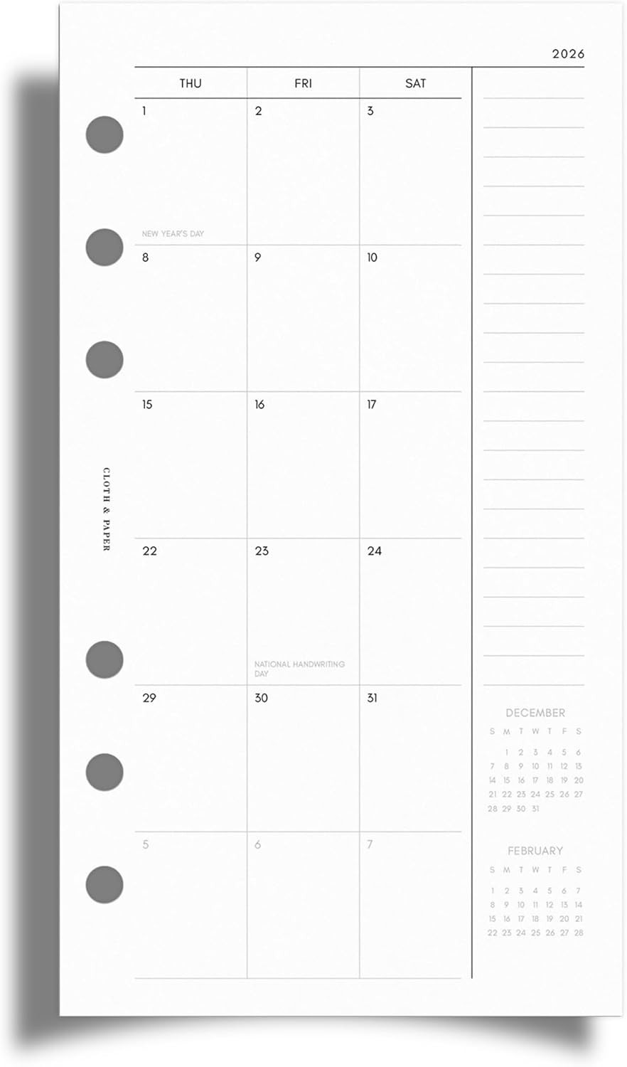 2026 Monthly Planner Inserts | Personal Size 3.75 x 6.75 Inches | Minimalist …
