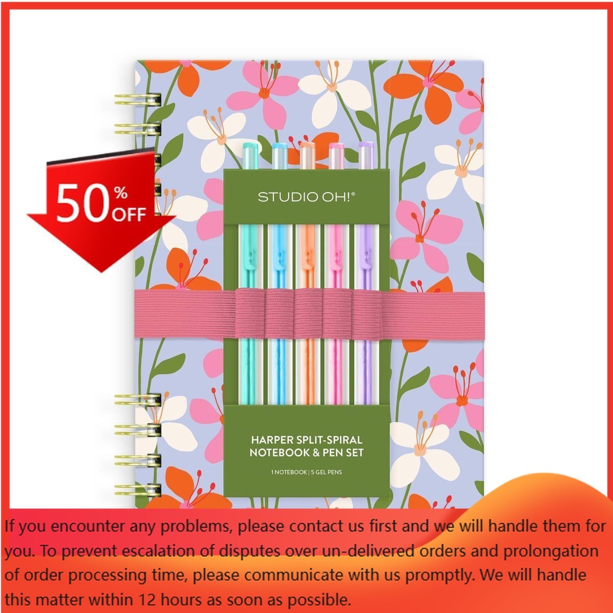 Studio Oh! 5.75″x 8″ Harper Notebook with Gel Pens Blue Floral 192 Pages