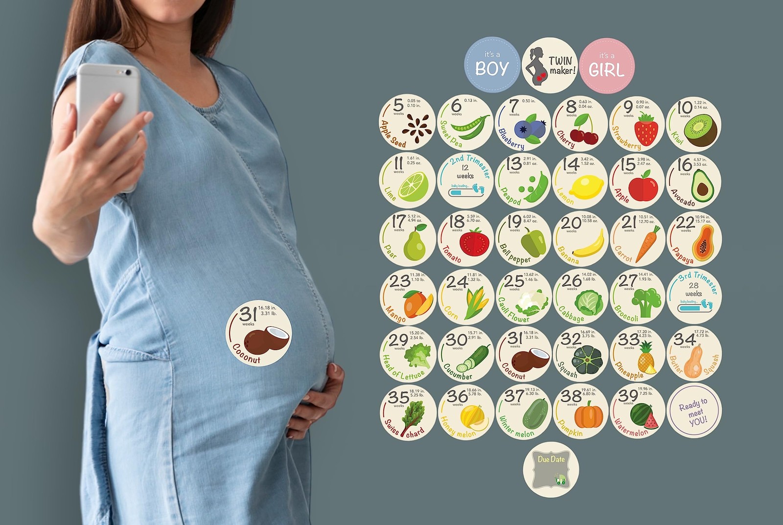 Bump Stickers – 40 Weekly Pregnancy Tracking Stickers – Week 5 to 40 + 4 Bonu…
