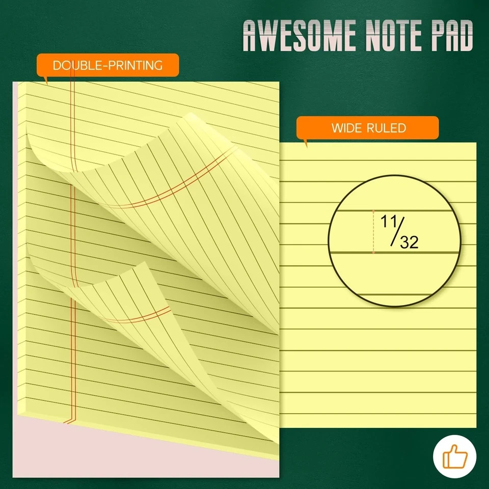 Yellow Legal Pads 8.5 x 14 Note Pads, 6 Pack 8.5 x 14 Notepads, Wide Ruled Li…