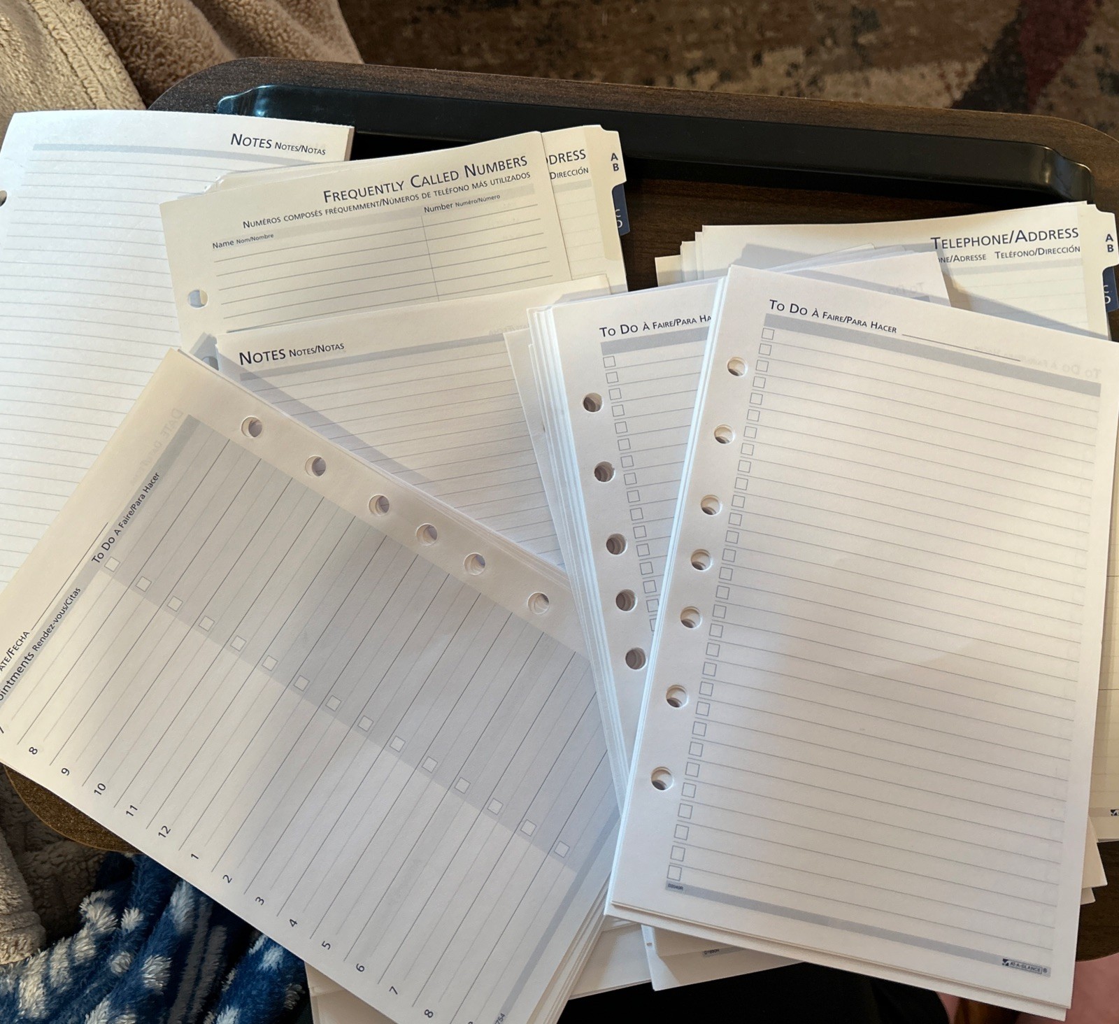 At-A-Glance (Notes, Dates, To-Do) #s in description 5-1/2 x 8-1/2″, 7-hole punch