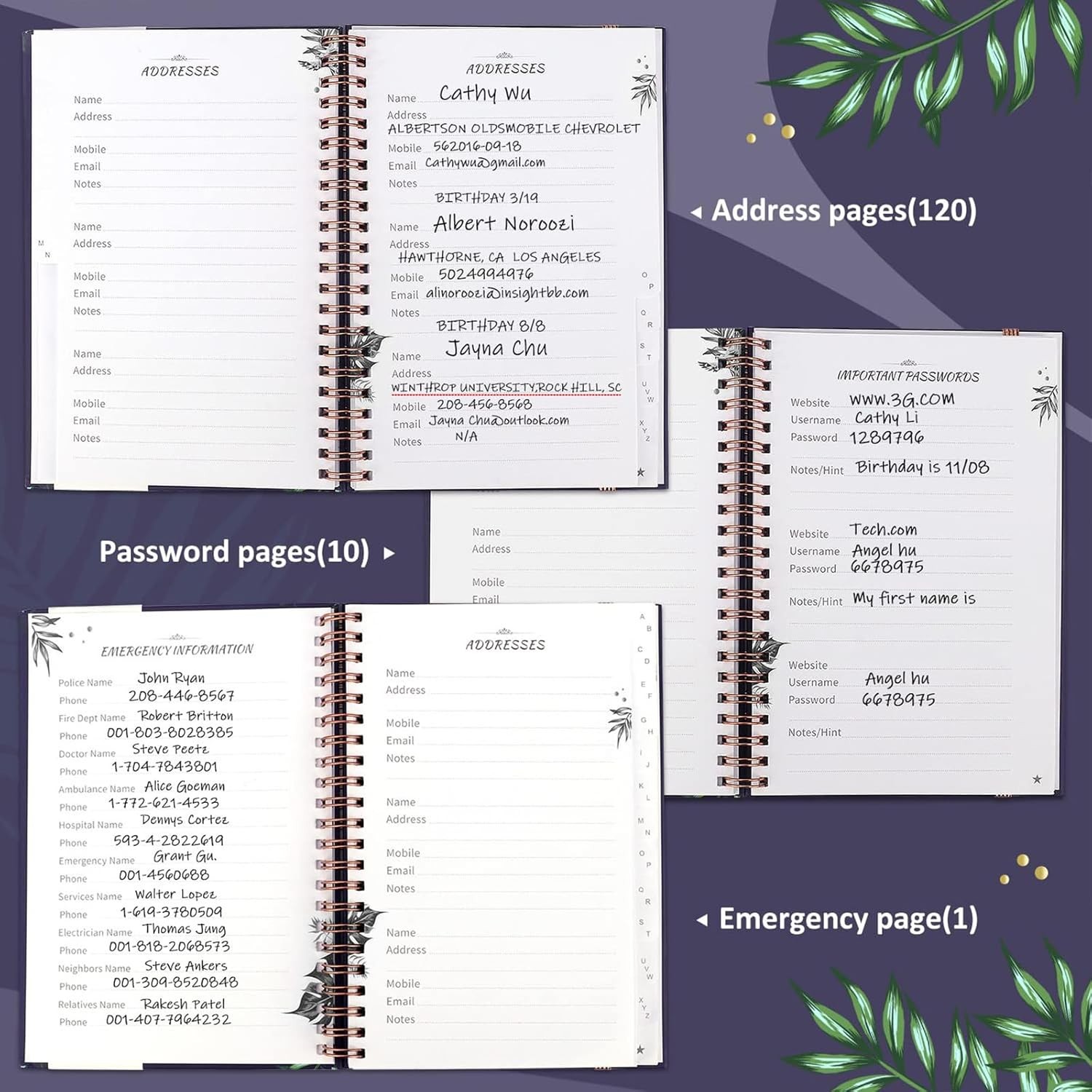 Hardcover Spiral Bound Address Book Refillable with Alphabetical Tabs