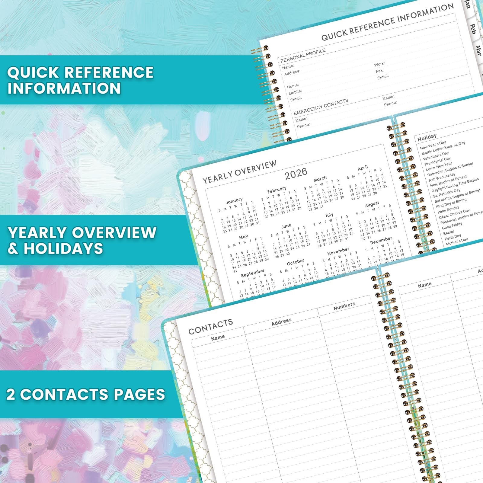 2026 Weekly Monthly Planner 9 x 11 Hardcover Tabs Elastic Closure Pocket for Pla