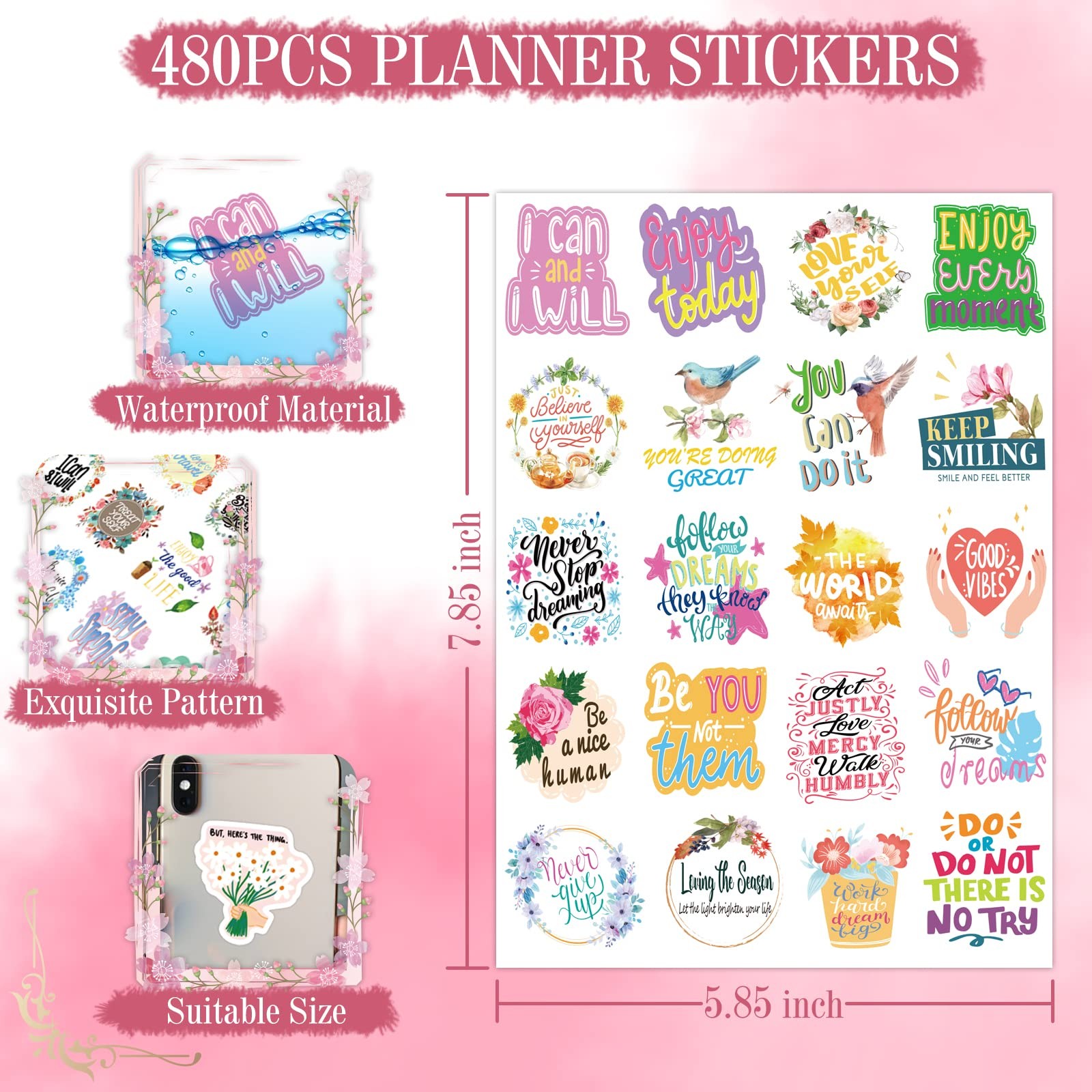 480 Pieces Inspirational Quote Daily Planner Stickers for Women Journaling Ca…