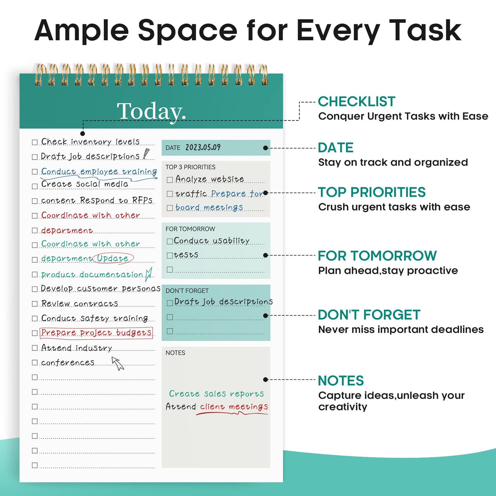Taja To Do List Notepad – Notebook for 1 Pack, a-Greenery Sway