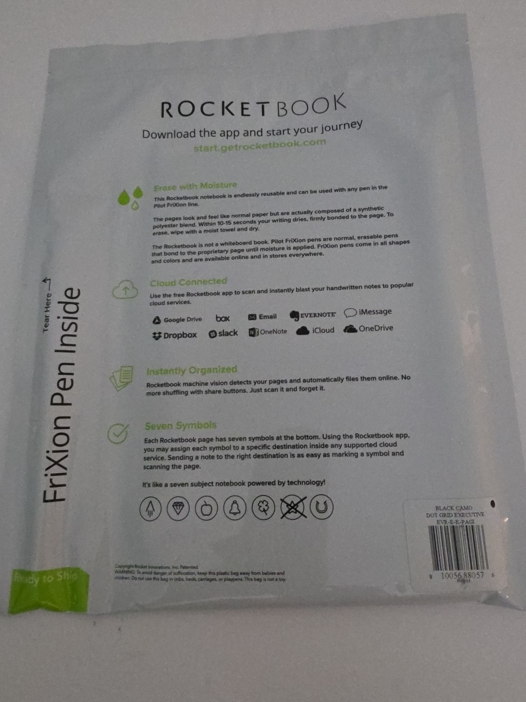Rocketbook Core Letter Reusable Notebook 8.5″x11″ Black 32 Pg New Sealed + Pen