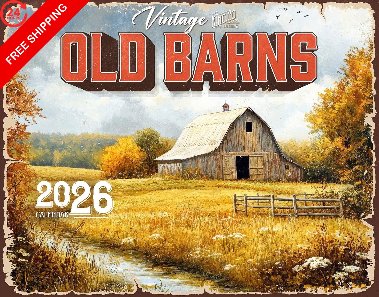 2026 Vintage Old Barns Wall 2026, 2026 Calendar