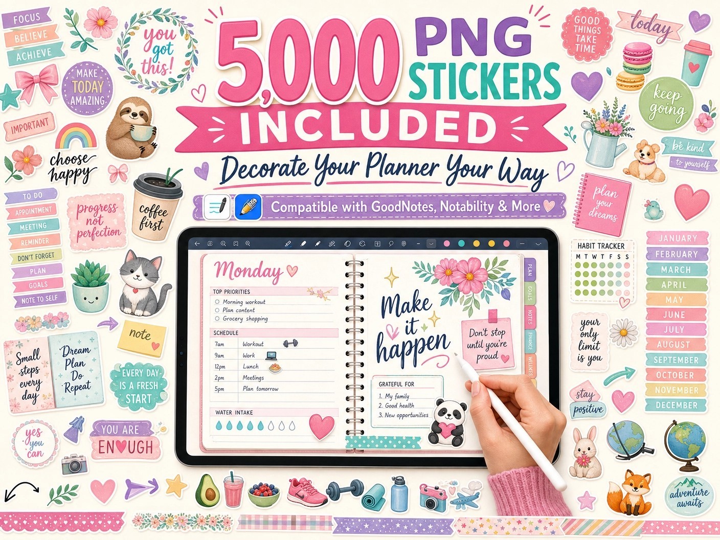 Digital Planner | Daily, Weekly, Work Goodnotes iPad Planner Digital Journal Pdf