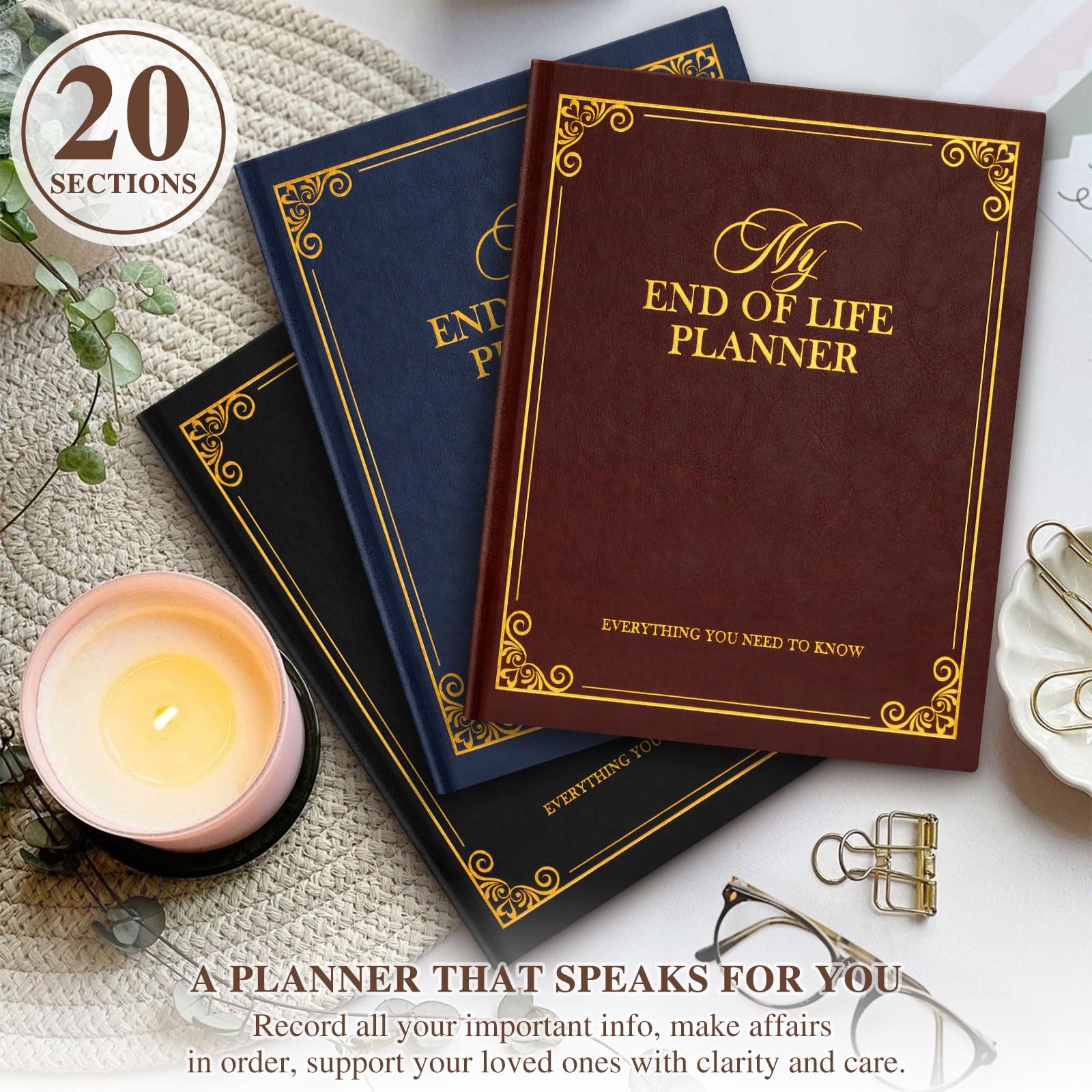 Lanpn End of Life Planner Death Organizer with Tabs, 7.7×9.3 inch, Brown