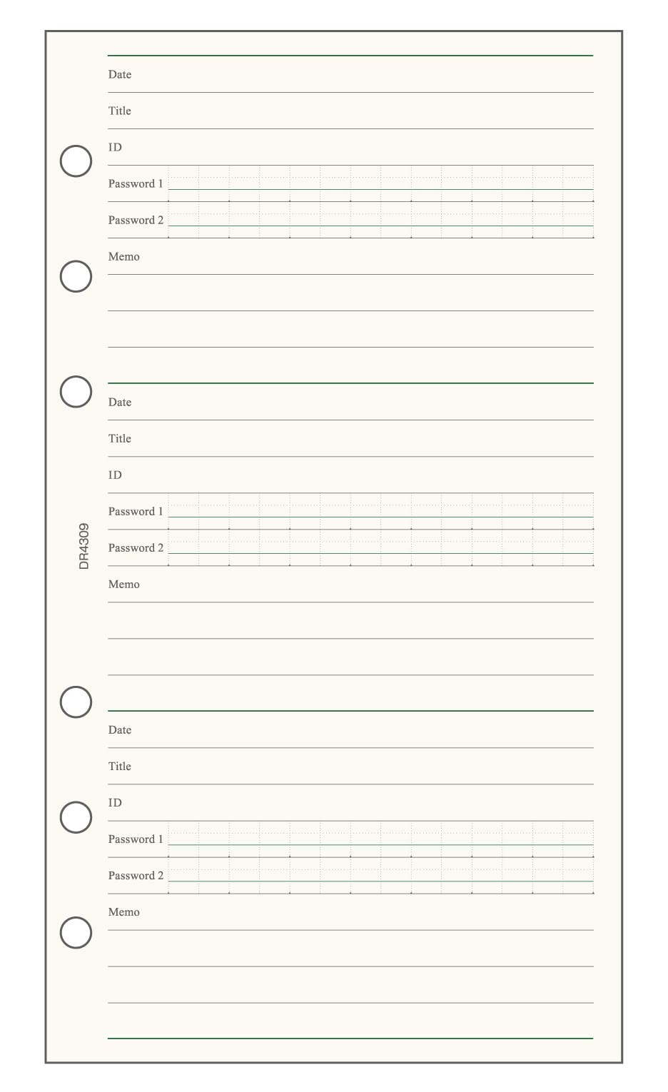 Reimei Fujii System Planner Refill, Bible Size, DR4309 ID & Password