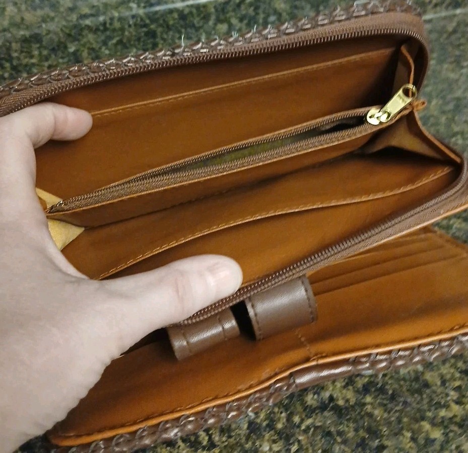 80’s 90’s Faux Leather Boho Color Block 6 Ring Planner Organizer w/ Wallet-8×6