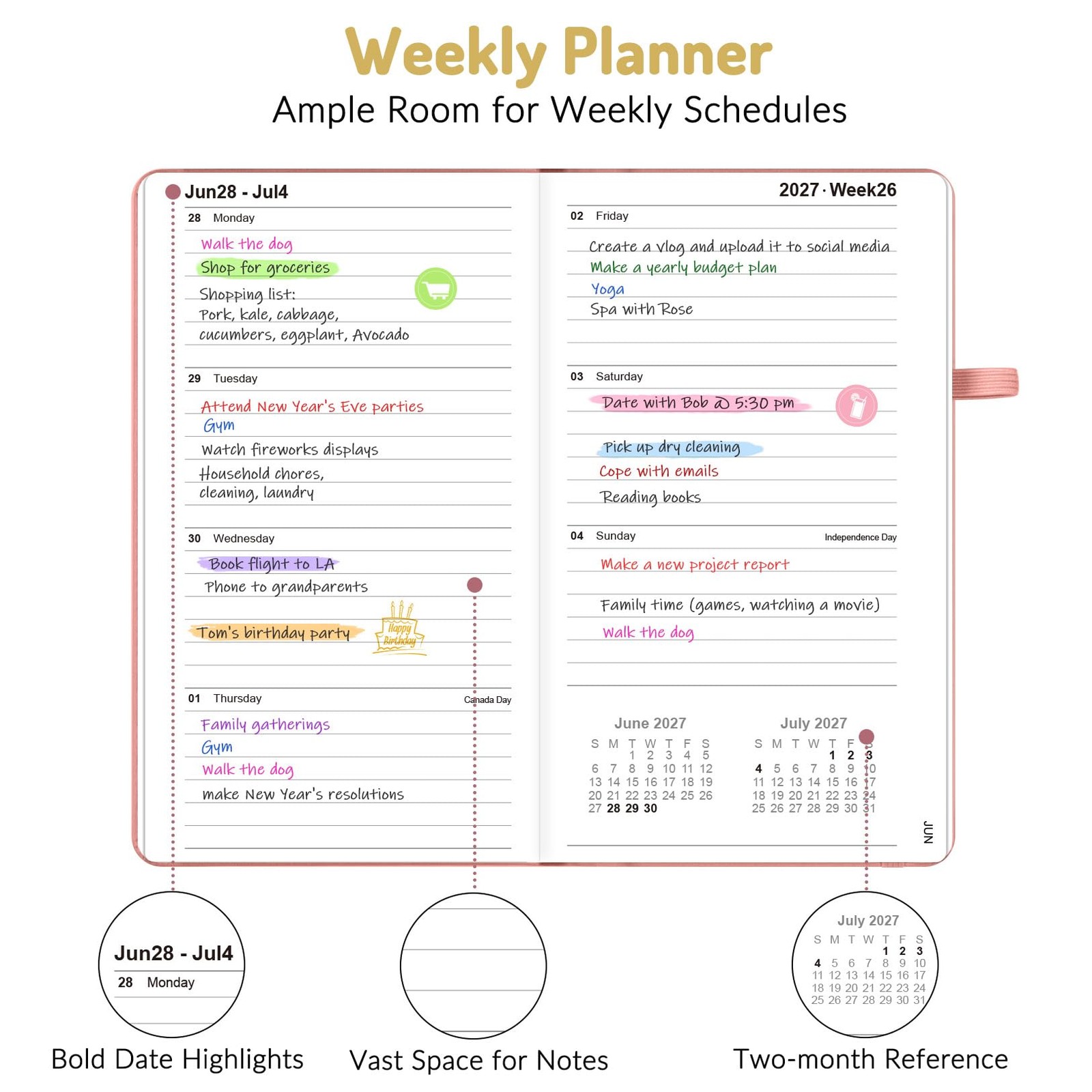 Forvencer Pocket Planner 2026-2027, Weekly Monthly Planners 3.5″ x 6″, Pink