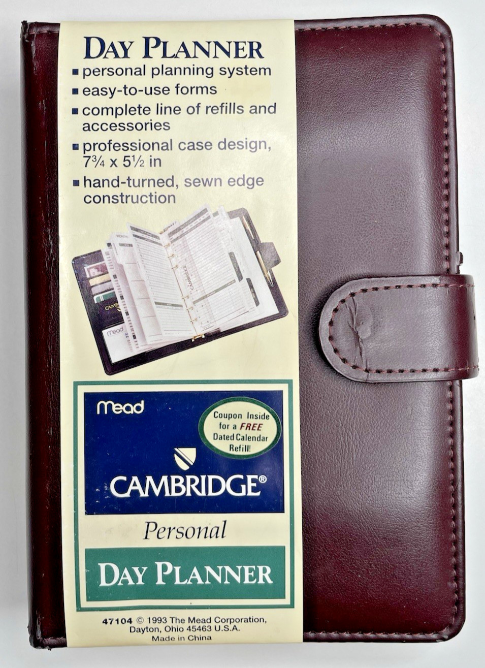 Cambridge Personal Day Planner Burgundy #47104 7.25 x 5.5″ NOS 1994 Vintage 90’s