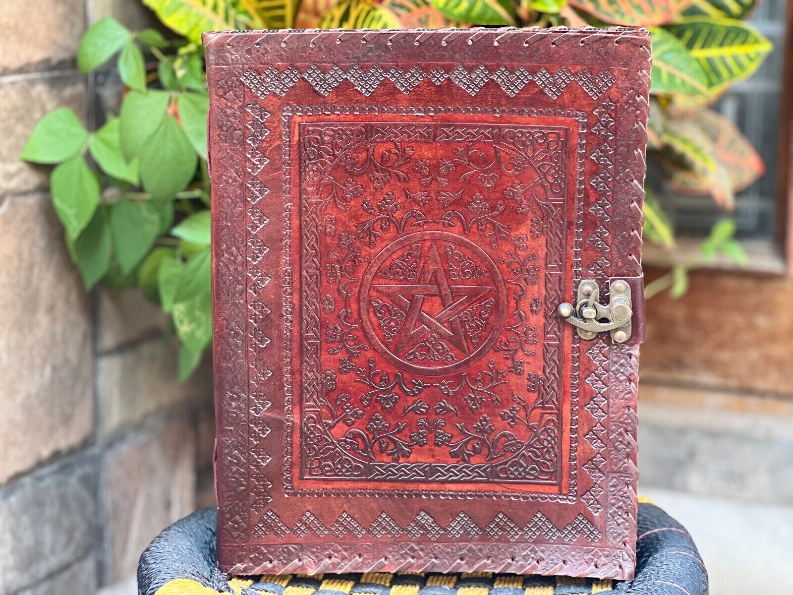 Brown Leather Journal with Good Luck Star Paper Vintage Leather Diary Unlined