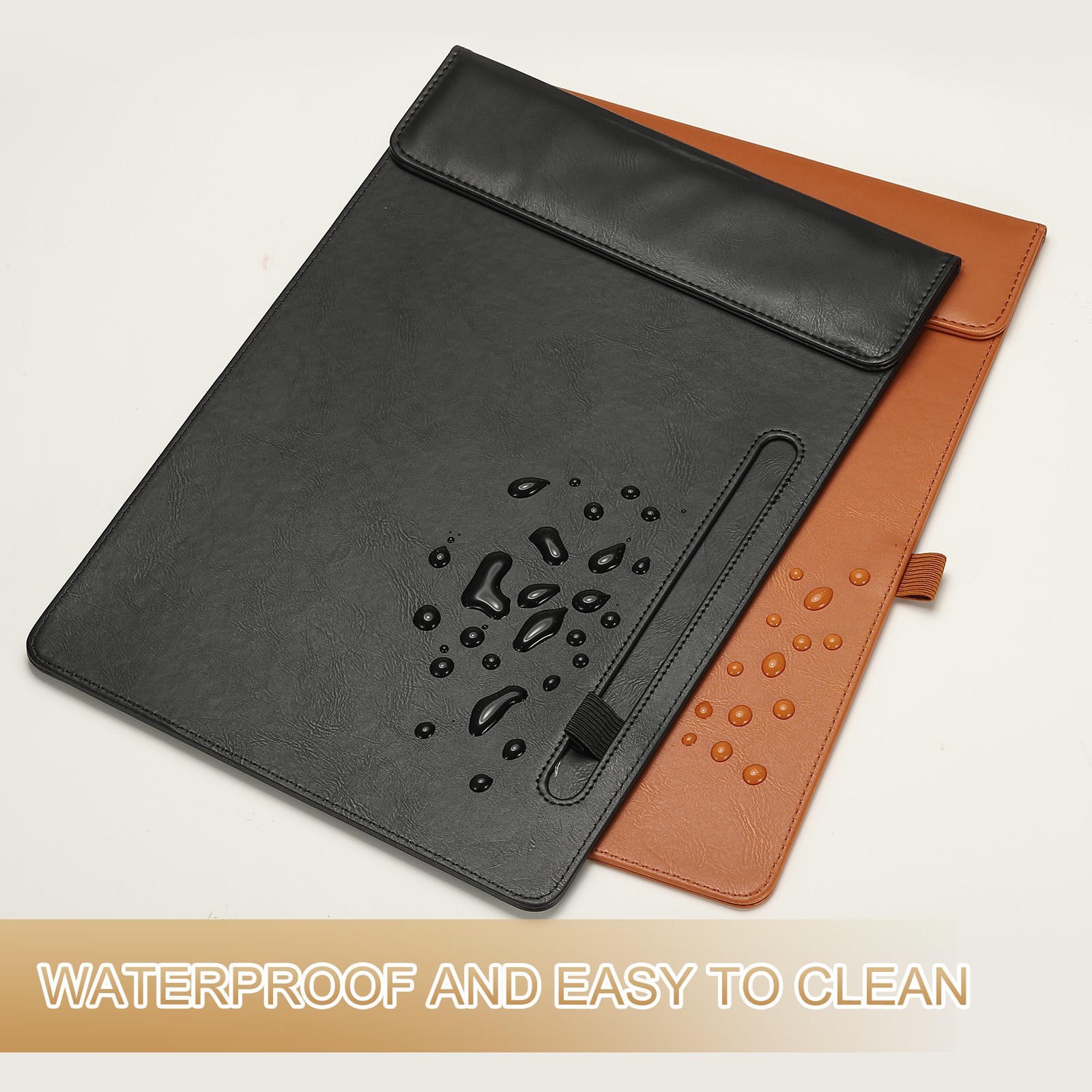 A4 Letter Size PU Leather Clipboard, 9.5″x13.5″ Magnetic Padfolio Style 2, Black