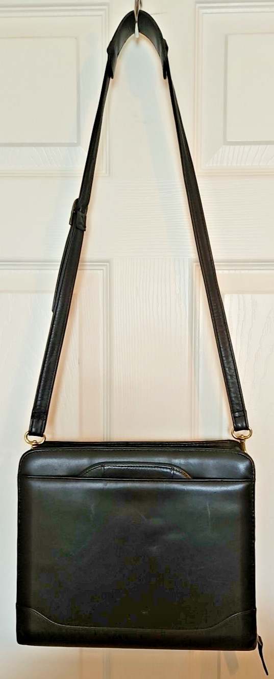 VTG Franklin Quest 11.5″ Black Leather 7-Ring Binder Organizer Handles Straps