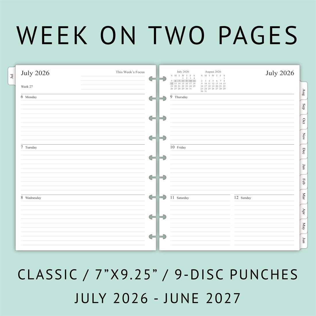2026-2027 Planner Refills for Happy Classic Size – 7″x9.25″, White