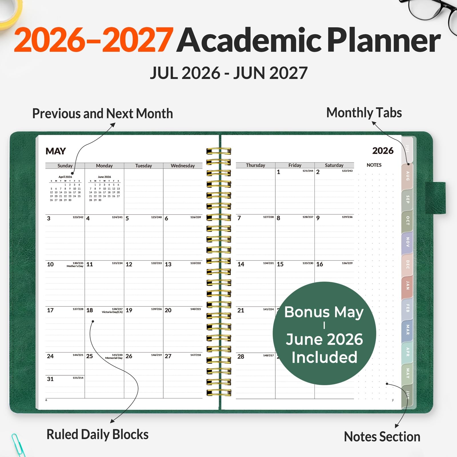 SUNEE 2026-2027 Weekly & Monthly Planner 6.4″x8.5″ – 12 Month (July 2026 – Ju…